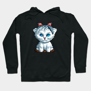 A cat with bright blue eyes and a red nose. Hoodie